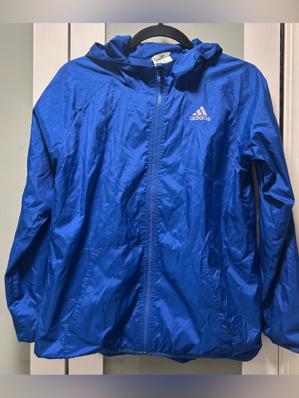 Vintage Adidas Windbreaker Hoodie Blue Jacket Size 14-16 Boys